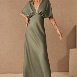 BHLDN Leila Satin Charmeuse Maxi Dress Moss Size 2